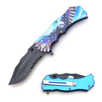 "Freedom,Liberty,Justice " USA Tactical Spring Assist Knife 4.5
